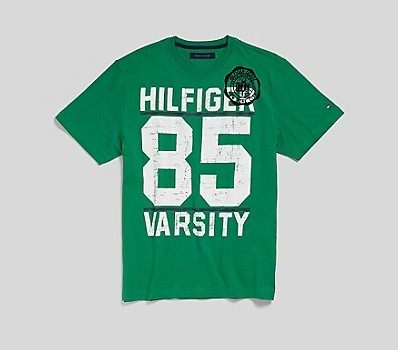 美國百分百【全新真品】Tommy Hilfiger TH 大數字T 絨布印花 圖案T 男 短袖 T恤 綠色 XS