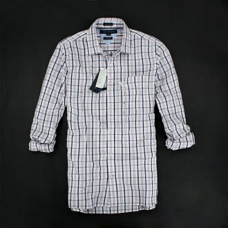 美國百分百【全新真品】Tommy Hilfiger TH 氣質款 夏季 深淺配色 格紋 長袖 合身 襯衫 S M號