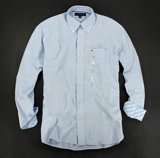 美國百分百【全新真品】Tommy Hilfiger TH 斜格紋 緞面 氣質 男生 長袖襯衫 淡藍色 S號 現貨