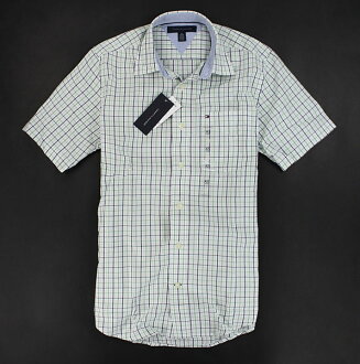 美國百分百【全新真品】Tommy Hilfiger TH 春夏 休閒 工作 格紋 短袖 襯衫 上衣 白色 XS號 超取