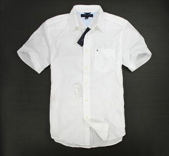 美國百分百【全新真品】Tommy Hilfiger 春夏款 男 素面 短袖 襯衫 薄 上衣 TH 白色 XXL號 超取