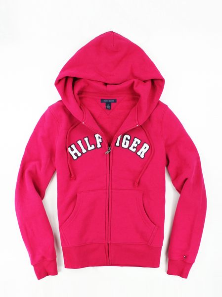 美國百分百【全新真品】Tommy Hilfiger TH 女 連帽 外套 夾克 刷毛 logo 帽T 桃紅 S號 免運 超取