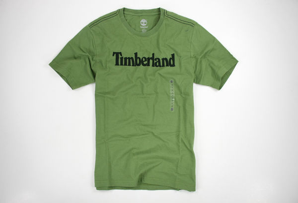 美國百分百【全新真品】Timberland logo款 百搭 素面T 文字T 男T恤 短T T-shirt 綠色 M號 超取
