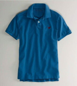 美國百分百【全新真品】American Eagle 老鷹品牌 男款 短袖 Polo衫 上衣 青藍色 AE 面交自取