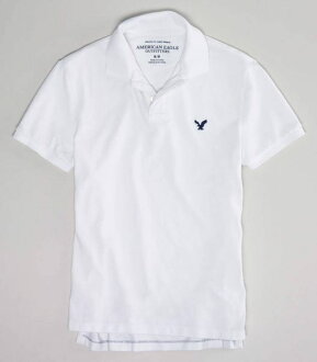 美國百分百【全新真品】American Eagle AE AEO 老鷹 男 純白 短袖 網眼 休閒 Polo 紳士 上衣 M號