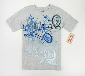 美國百分百【全新真品】Levis 腳踏車 印紋 花紋 圖案 彩繪風 短袖 T恤 T-shirt Tees 灰色 XS號