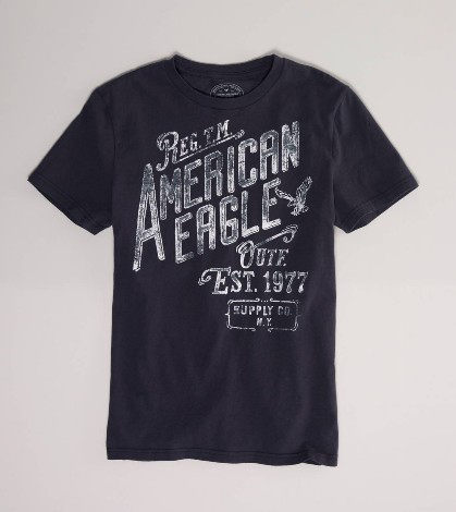 美國百分百【全新真品】American Eagle 斜字母 風格設計T 男生 短袖 T恤 T-shirt 鐵灰 S號 AE