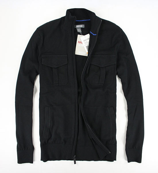 美國百分百【全新真品】Kenneth Cole 外套 KC 男 雙口袋 針織 外衣 立領 夾克 黑色 XL號 B683