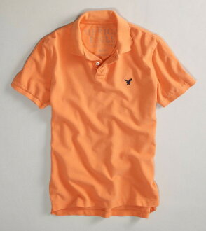 美國百分百【全新真品】American Eagle AE AEO 老鷹 亮橘色 短袖 網眼 休閒 Polo衫 超取