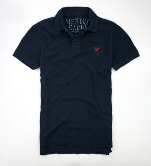 美國百分百【全新真品】American Eagle AE 老鷹 深藍色 短袖 男款 網眼 Polo衫 純棉 超取