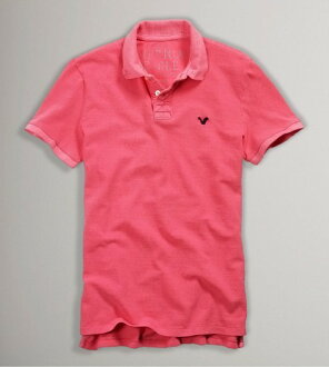 美國百分百【全新真品】American Eagle AE 老鷹牌 男 桃紅色 美國純棉 短袖 Polo衫 立領 網眼