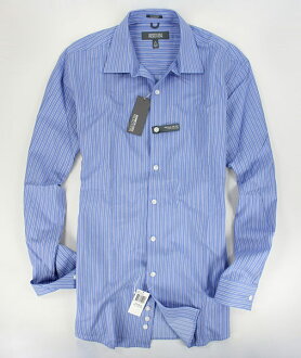 美國百分百【全新真品】Kenneth Cole KC 型男 上班 藍色 條紋 長袖 襯衫 純棉質 大尺寸 M L號