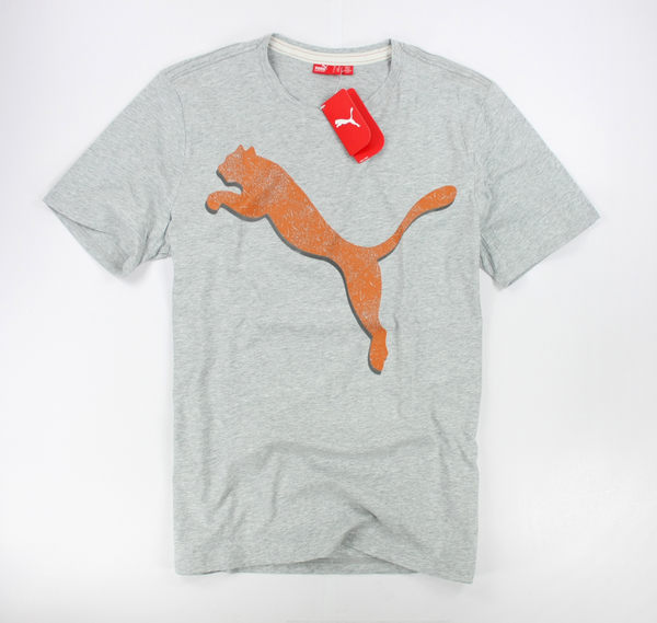 美國百分百【全新真品】夏季 puma 男生 復古 運動 休閒 T恤 T-shirt 上衣 灰 大logo 豹 空運