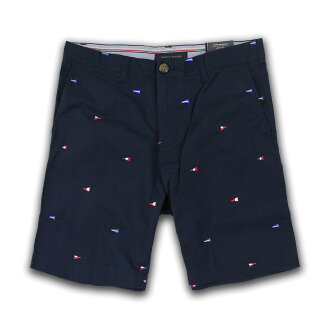 美國百分百【Tommy Hilfiger】短褲 TH 休閒褲 百慕達褲 五分褲 深藍 男 圖案 旗子 國旗 33 34 36 38 40腰 F240