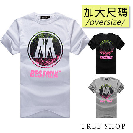 Free Shop【QBMT5471】美式炫光潑漆造型印花圓領棉質短袖上衣‧三色 MIT台灣製 2L~5L 有大尺碼