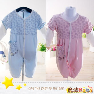 魔法Baby~百貨專櫃正品假兩件寶寶連身衣/包屁衣(藍.粉.黃共三款)~女童裝~時尚設計童裝~k05632
