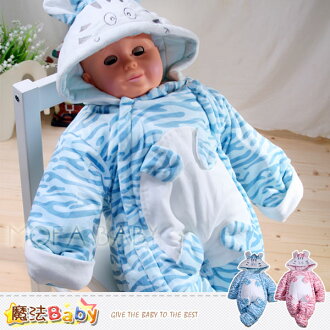 魔法Baby~百貨專櫃正品LE18~超厚雪絨鋪棉連帽包腳連身衣/包屁衣(藍.粉)~男女童裝~k32031