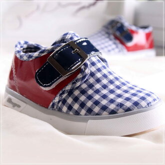 魔法Baby KUKI 酷奇流行系格紋童鞋(藍)s5539