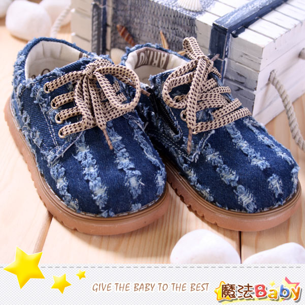 魔法Baby~【KUKI酷奇】帥氣牛仔藍水漱條紋寶寶鞋/學步鞋~時尚設計童鞋~s4525