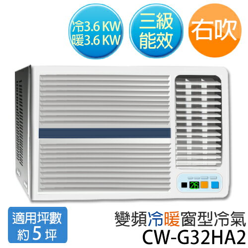 P牌 CW-G32HA2 R410a環保新冷媒(適用坪數約5坪、3100kcal)變頻 右吹窗型冷暖氣.