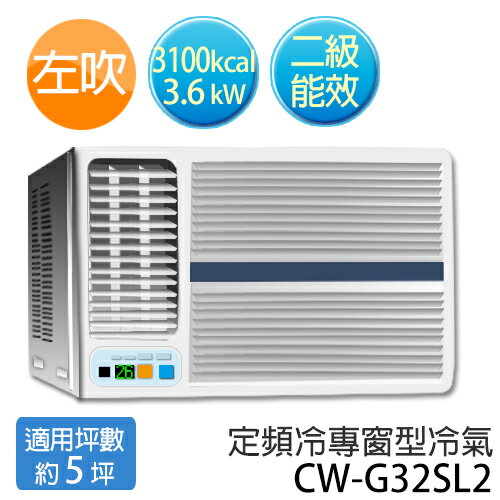 P牌 CW-G32SL2 R410a環保新冷媒(適用坪數約5坪、3100kcal)左吹 定頻窗型冷氣.