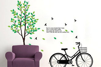 BO雜貨【YP1198】高品質DIY可移動壁貼 創意牆貼 壁貼 背景貼 磁磚貼 霧面 樹下小車