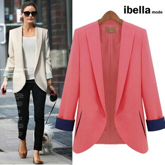 歐美風西裝外套撞色袖口修身單釦西裝外套 預購ibella【62-9125】