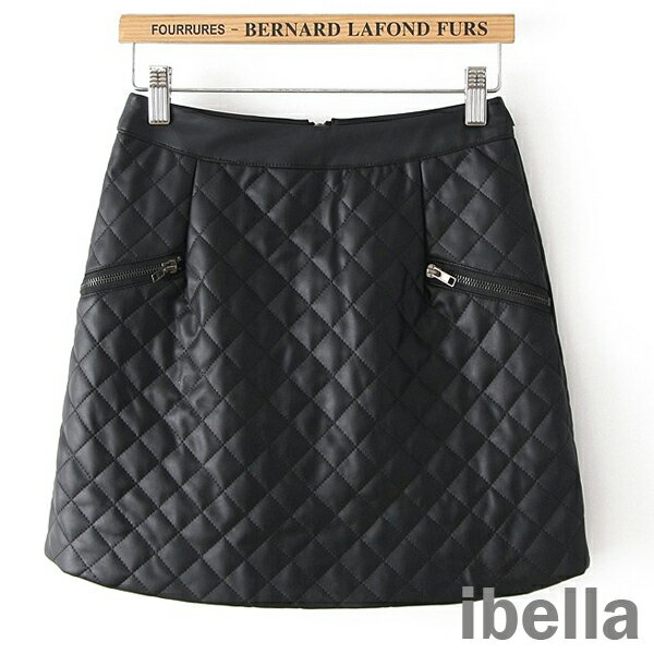 歐美風皮裙車格紋拉?包臂短裙皮裙預購ibella【70-205】