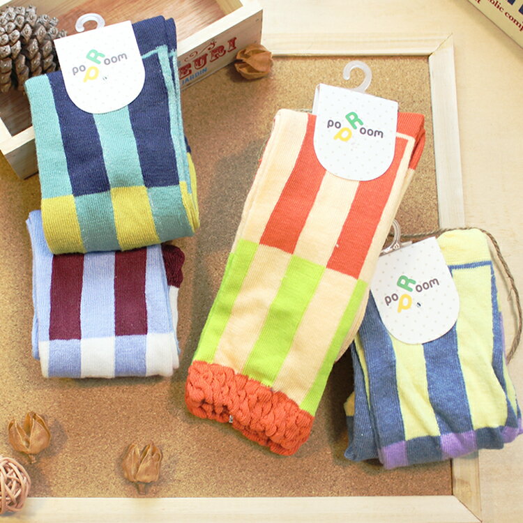 襪子 古著復古 日本氣質個性 SEIO 經典個性獨特圖型 俏皮撞色 撞色粗款直條紋 襪子 (4色)
