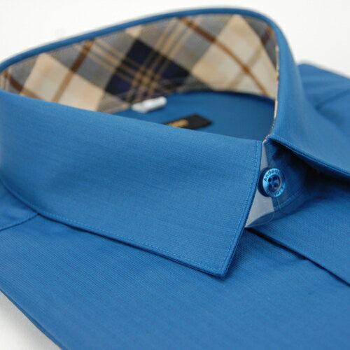【金‧安德森】經典格紋繞領藍綠色壓光易整燙窄版長袖襯衫