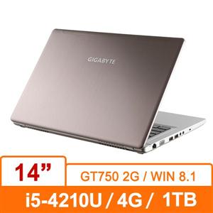 技嘉GIGABYTE U24T-G0P9063B(香檳金) Ultrabook筆記型電腦 i5-4210U/觸控螢幕/背光鍵盤/1T/D3L 4G/GT750 2G/WIN8.1