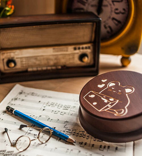 木製 發條式 選轉音樂盒 客製化 禮物-十二生肖 - 鼠