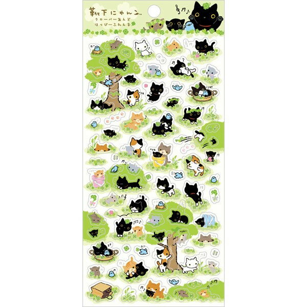 【真愛日本】16030800018	靴下貓貼紙-幸運草地靴下貓 貼紙 裝飾貼紙 文具用品 黏貼