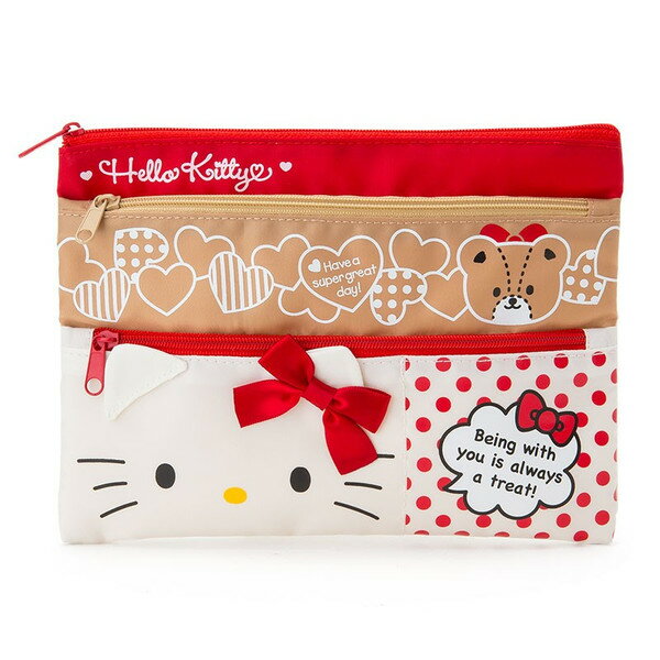 【真愛日本】16031000026 三層拉鍊萬用包-KT熊紅三麗鷗 Hello Kitty 凱蒂貓萬用包 化妝包