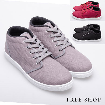 Free Shop【QSH0254】日韓系純色素面帆布圓頭質感綁帶中高筒休閒鞋‧三色(JP49) MIT台灣製