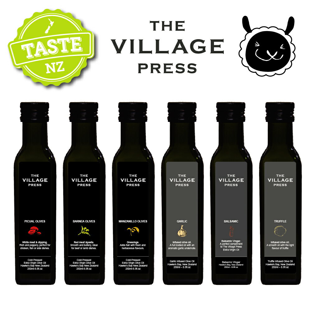 【壽滿趣- 紐西蘭廚神系列】 The Village Press全系列體驗組(原味橄欖油3瓶/風味橄欖油2瓶/巴薩米亞醋1瓶)