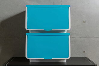 大象平方-繽紛系列直取式收納箱-CM3-010二入（主體白/上蓋藍/前蓋藍）