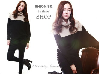 享瘦衣舍中大尺碼【B1014】時尚翻領雙色拼布風長版上衣&洋裝