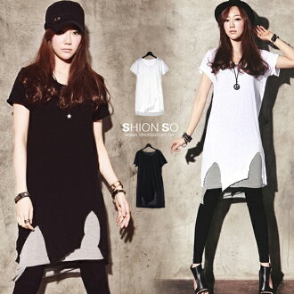 享瘦衣舍中大尺碼【B1048】下擺隨性撕裂造型長版上衣