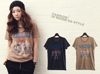 享瘦衣舍中大尺碼‧【B1049】美式搖滾復古風印花T