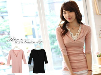 享瘦衣舍中大尺碼‧秋冬款特價279元‧ 【B1216】氣質款深V領七分袖上衣