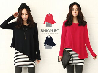 享瘦衣舍中大尺碼【B1365】斜邊造型針織衫+長版背心二件式
