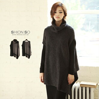 享瘦衣舍中大尺碼【B1402】傘狀修身不規則毛織衫(附圍脖)