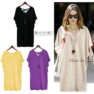 享瘦衣舍中大尺碼-簡約時尚-【B1162】V領綁帶造型長版上衣