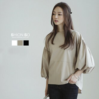 享瘦衣舍中大尺碼【B1088】澎袖抓摺設計感上衣