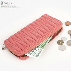 【Miya】OMNIA Angel 真皮V字紋長款拉鍊長夾(義大利牛皮) (精品 氣質 多層多卡 長款錢包 女用皮包)