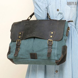 【MiYA】Taci 米亞韓國真皮帆布休閒米亞中性肩背手提包(瘋馬牛皮)(斜背 側背 單肩 公事 電腦 男包女包)
