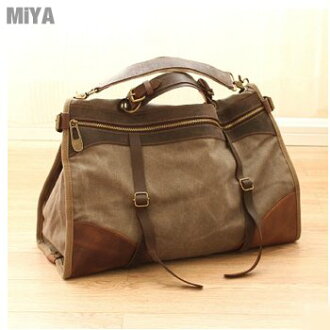 韓國真皮中性男女用肩斜側背帆布大包(牛皮) 軍綠咖啡舊藍色