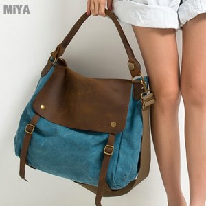 韓國真皮帆布包中性男女用肩斜背包 咖啡粉藍橙泥灰色