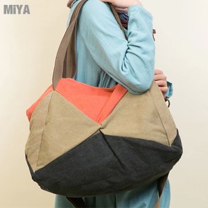 韓國真皮帆布三拼色女用肩斜背包(牛皮) 咖啡粉紅黑灰色